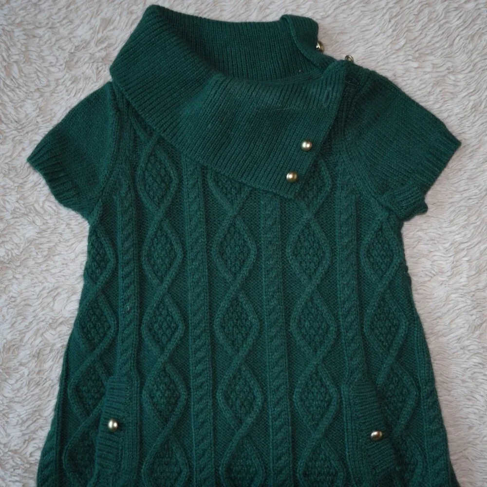 Girls Size 2T Janie and Jack Forest Green Cable Knit Sweater Dress, Like New
